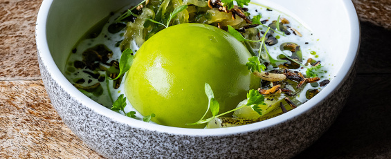 Soft goat cheese with garden greens (V, GF)  4.290